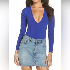 Free People Womens Super Soft Royal Deep V-Neck Bodysuit Size Large